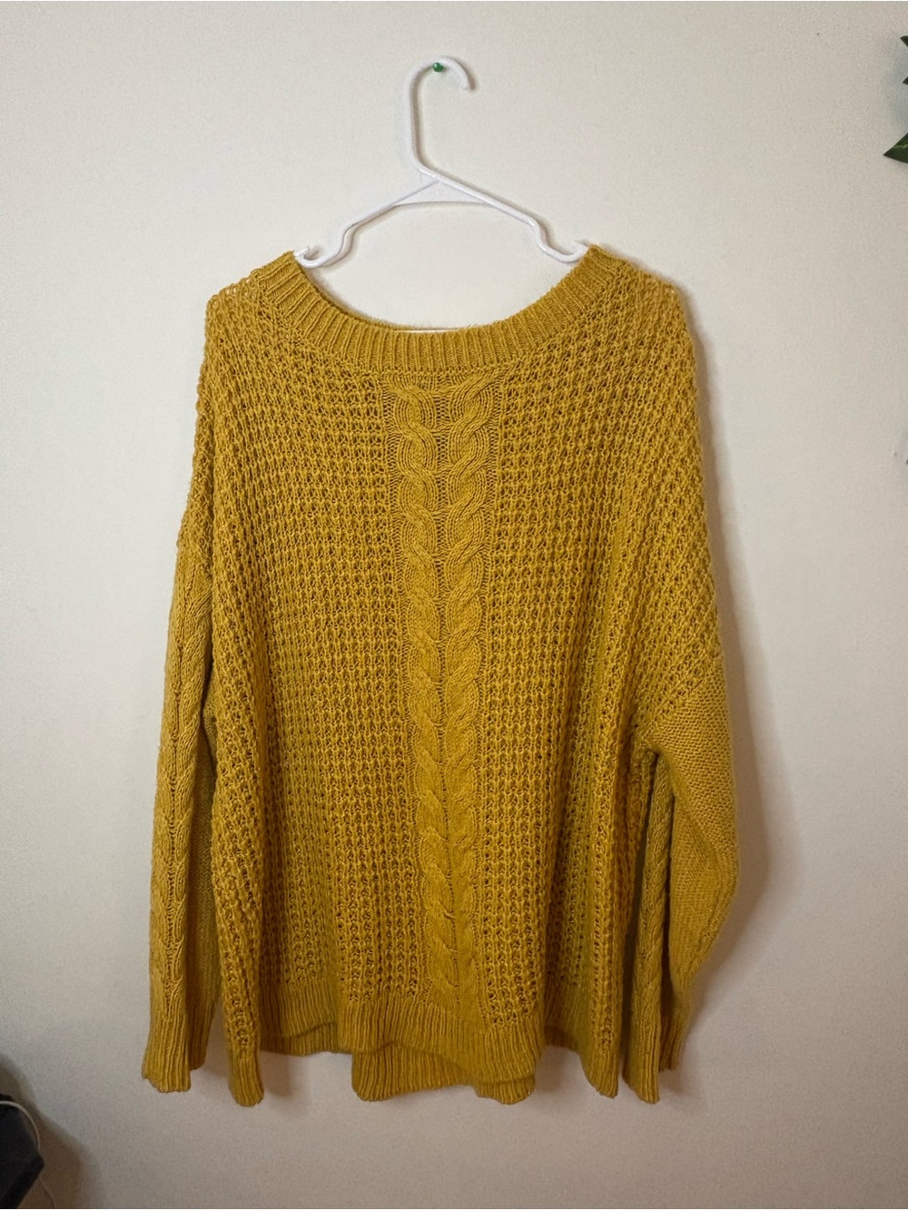 Ava & Viv Mustard Yellow Cable-Knit Crewneck Sweater